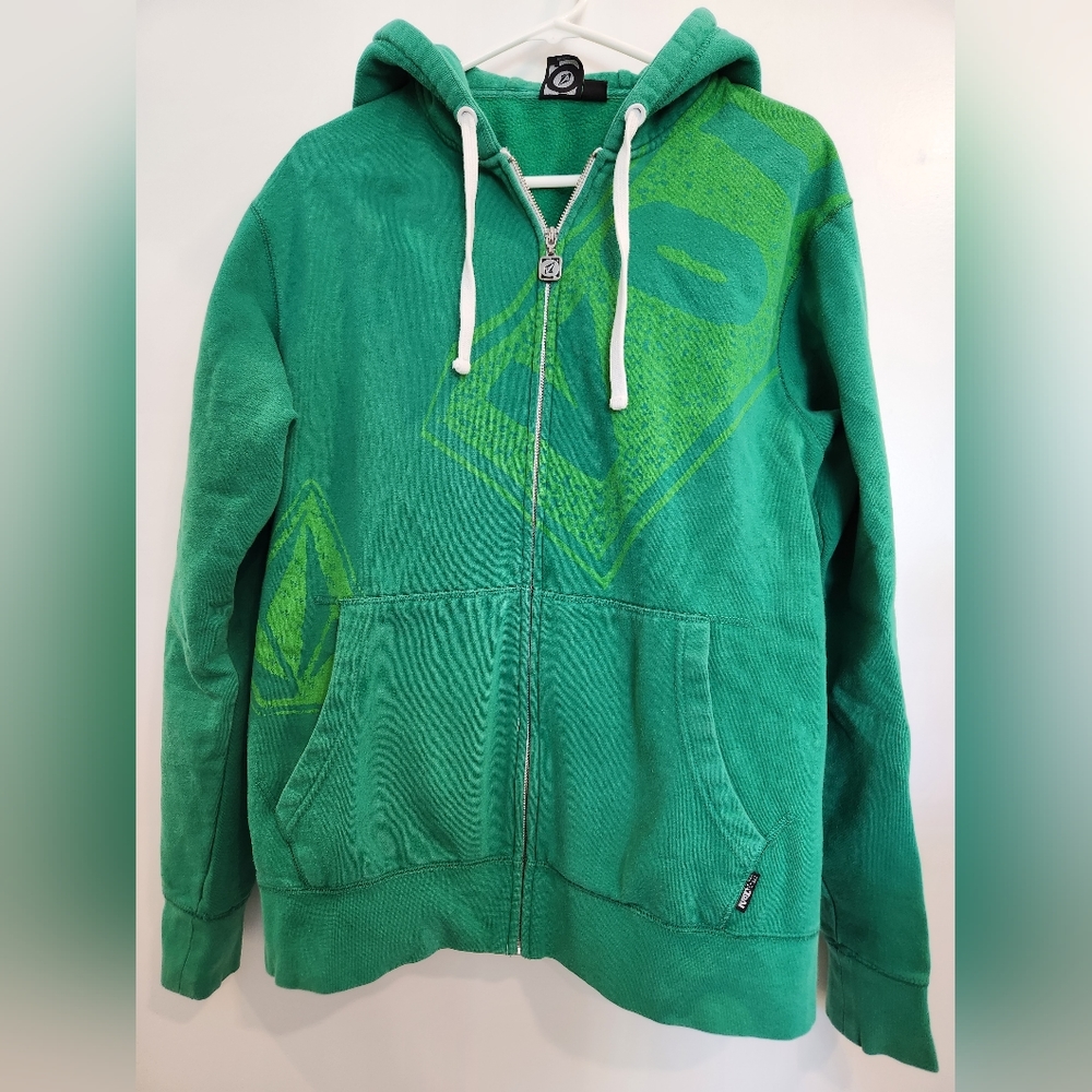 Volcom mens XL heavyweight green zipped hooded sweatshirt.